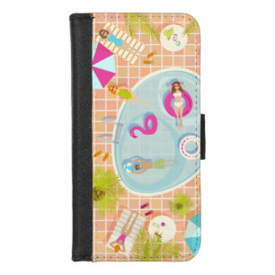 Bikini girls and guys playing swimming pool game iPhone 8/7 wallet case