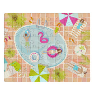 Bikini girls and guys playing swimming pool game jigsaw puzzle