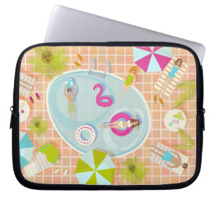 Bikini girls and guys playing swimming pool game laptop sleeve