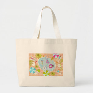 Bikini girls and guys playing swimming pool game large tote bag