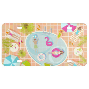 Bikini girls and guys playing swimming pool game license plate