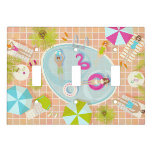 Bikini girls and guys playing swimming pool game light switch cover