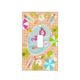 Bikini girls and guys playing swimming pool game light switch cover