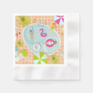Bikini girls and guys playing swimming pool game napkins