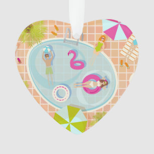 Bikini girls and guys playing swimming pool game ornament