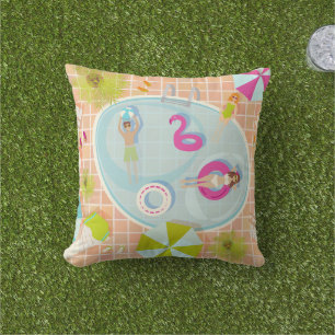 Bikini girls and guys playing swimming pool game outdoor pillow