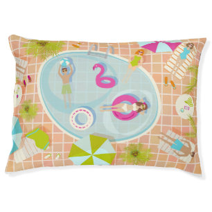 Bikini girls and guys playing swimming pool game pet bed
