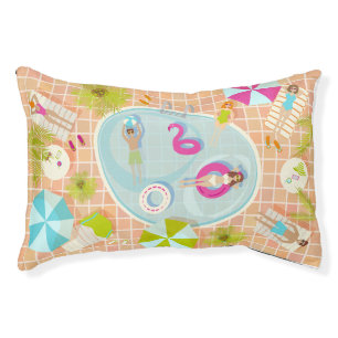 Bikini girls and guys playing swimming pool game pet bed