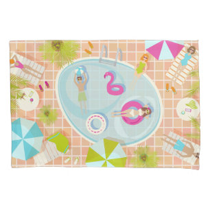 Bikini girls and guys playing swimming pool game pillow case