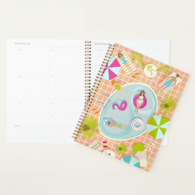 Bikini girls and guys playing swimming pool game planner (Display)