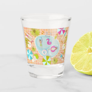 Bikini girls and guys playing swimming pool game shot glass