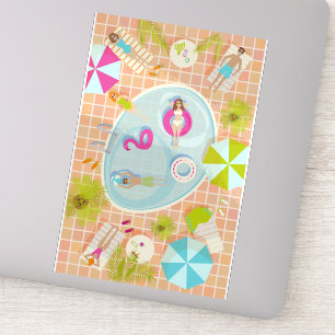Bikini girls and guys playing swimming pool game sticker