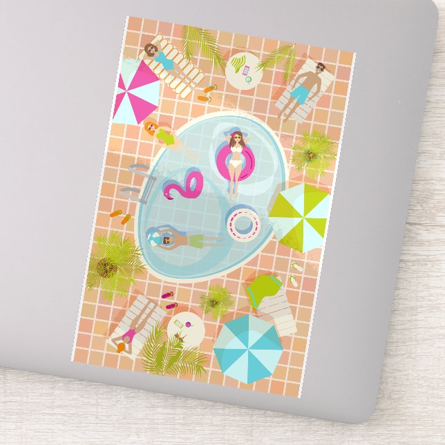 Bikini girls and guys playing swimming pool game sticker (Detail)