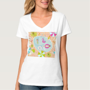 Bikini girls and guys playing swimming pool game T-Shirt