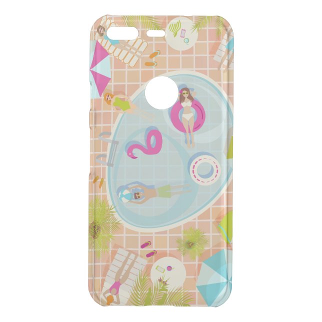 Bikini girls and guys playing swimming pool game uncommon google pixel case (Back)