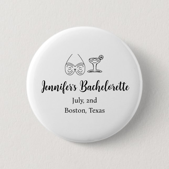 Bikini glass cocktail bachelorette party add name  button (Front)
