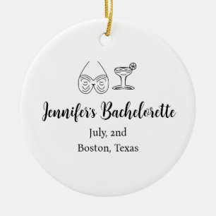 Bikini glass cocktail bachelorette party add name ceramic ornament