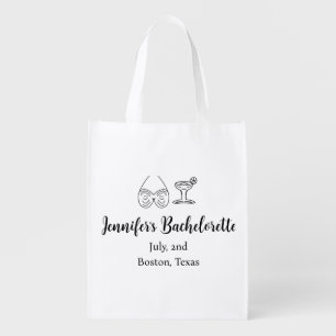 Bikini glass cocktail bachelorette party add name grocery bag