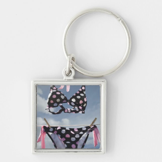 Bikini Hanging On A Clothesline Keychain (Front)