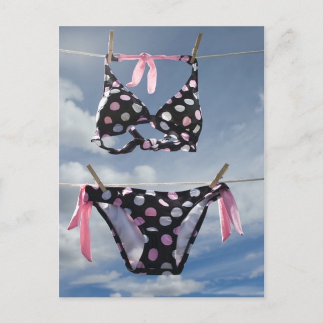 Bikini Hanging On A Clothesline Postcard (Front)