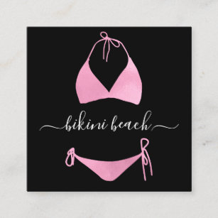 Bikini Lingerie Beach Costume Underwear Shop Pink Square Business Card