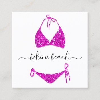 Bikini Lingerie Beach Costume Underwear Shop Pink Square Business Card by luxury_luxury at Zazzle