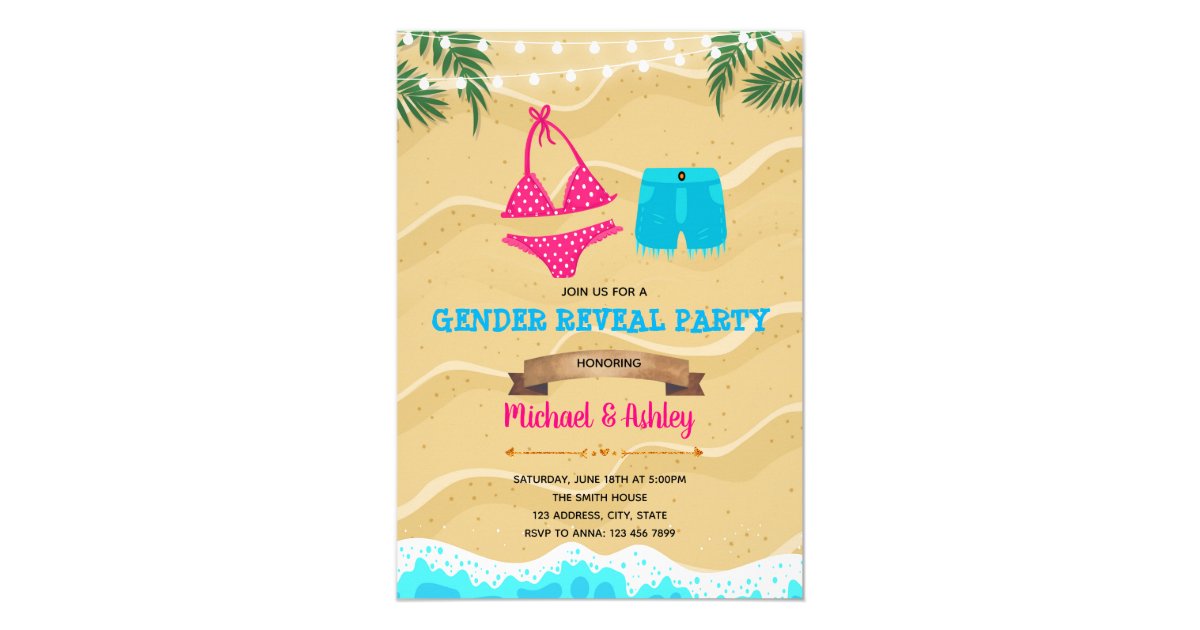Bikini or Board shorts Gender Reveal party invite