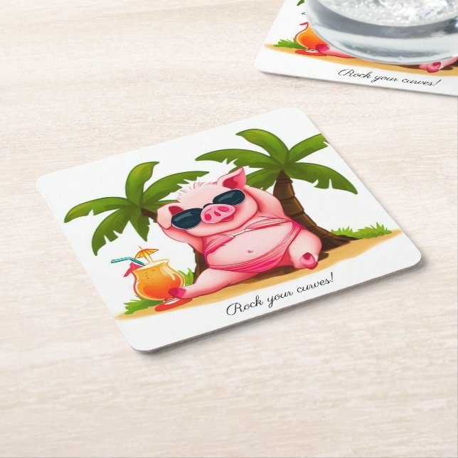 Bikini Pig Drink Coasters (Angled)