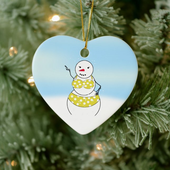 Bikini Time Snowmen Bikini Girl Ceramic Ornament (Tree)