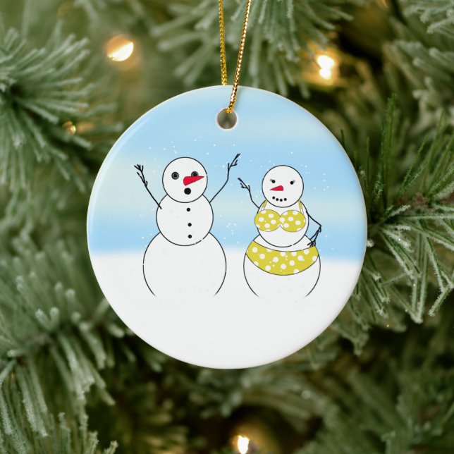 Bikini Time Snowmen Ceramic Ornament (Tree)