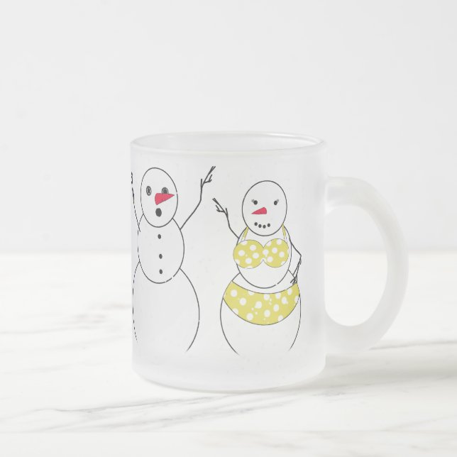 Bikini Time Snowmen Frosted Glass Coffee Mug (Right)
