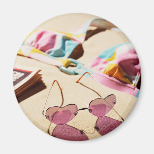 Bikini Top And Heart Shape Sunglasses On Beach Magnet