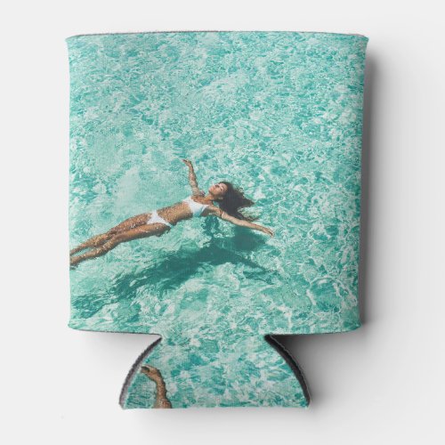 Bikini woman turquoise water beach can cooler