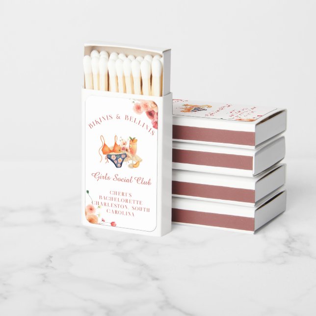 Bikinis and Bellinis Bachelorette Favor Matchboxes (Stacked)