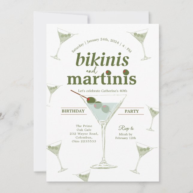 Bikinis and Martinis 30th Birthday Invitation (Front)