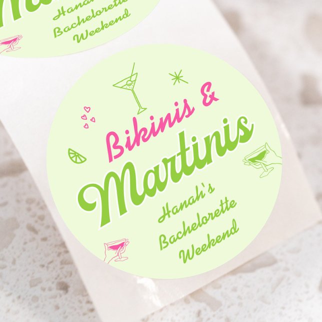 Bikinis and Martinis Bach Party Classic Round Sticker (Creator Uploaded)