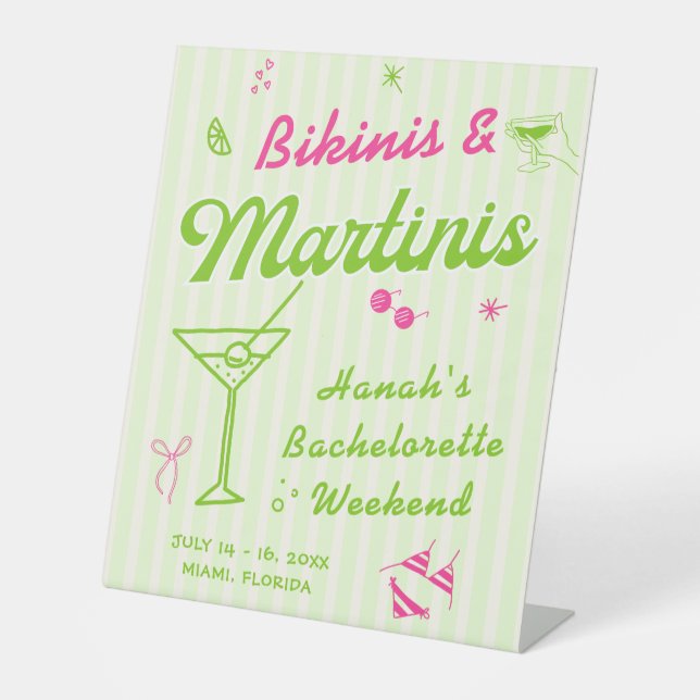 Bikinis and Martinis Bach Party  Pedestal Sign (Front)