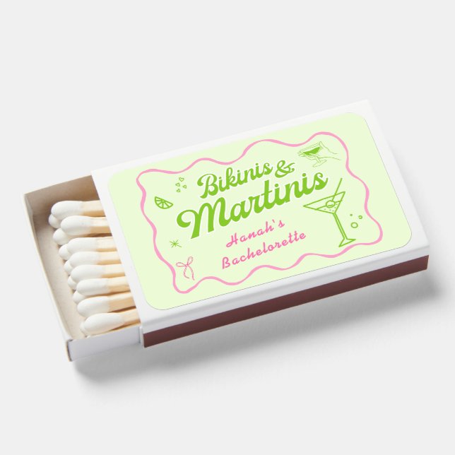 Bikinis and Martinis Bachelorette Party Matchboxes (Front Open)