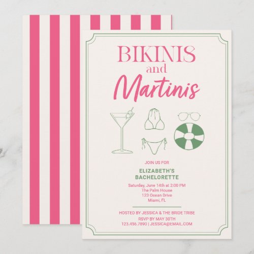 Bikinis and Martinis Bachelorette Party Weekend Invitation