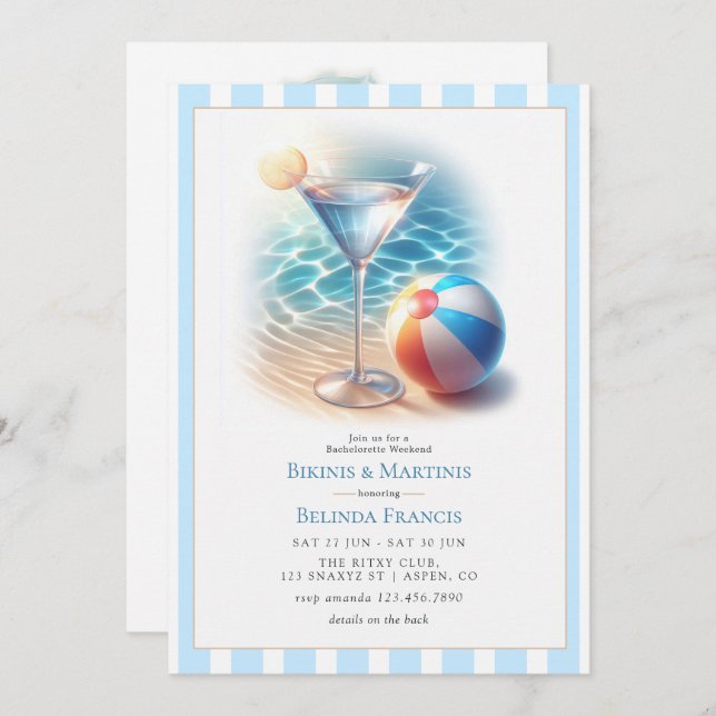 Bikinis and Martinis Bachelorette Weekend Invitation (Front/Back)