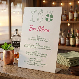 Bikinis and Martinis Bar Menu Cocktail List Drinks Pedestal Sign
