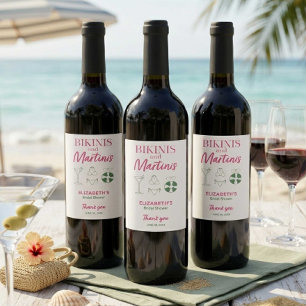 Bikinis and Martinis Bridal Shower Favor Pink Wine Label