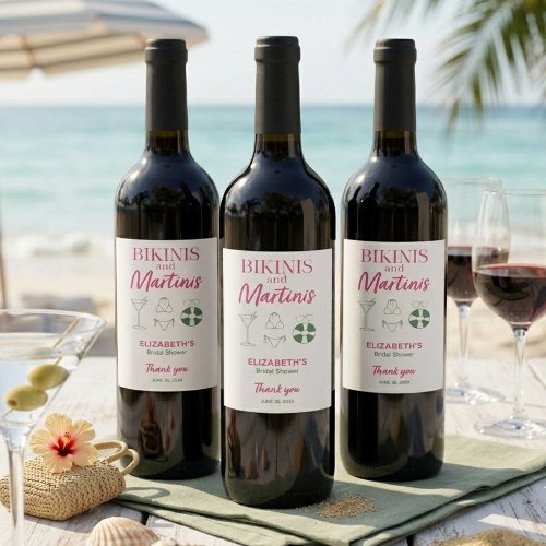 Bikinis and Martinis Bridal Shower Favor Pink Wine Label