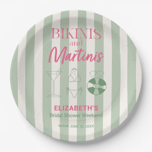 Bikinis and Martinis Bridal Shower Pool Party Paper Plates