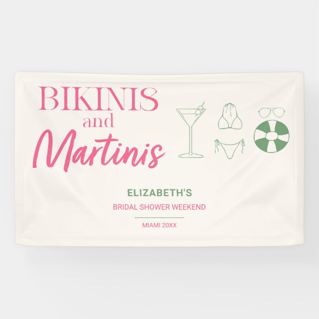 Bikinis and Martinis Bridal Shower Weekend Beach Banner (Horizontal)