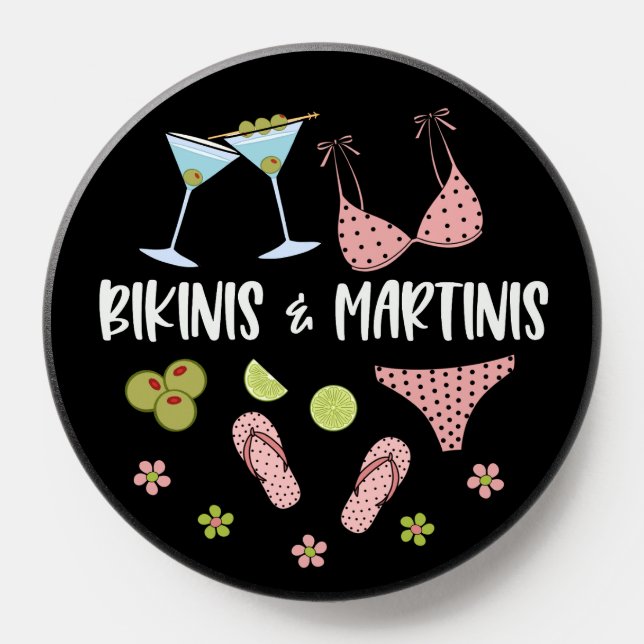 Bikinis and Martinis Cute Beach Vibes Pink Polka D PopSocket (Popsocket)
