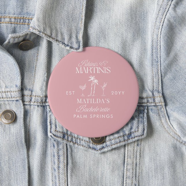 Bikinis and martinis Elegant vintage bachelorette Button (In Situ)