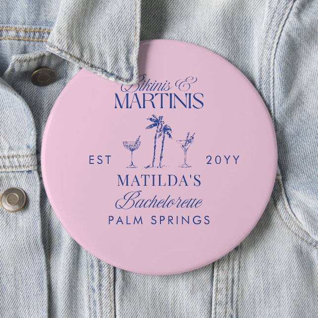Bikinis and martinis Elegant vintage bachelorette Button (In Situ)