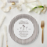 Bikinis and martinis Elegant vintage bachelorette Paper Plates<br><div class="desc">Bikinis and Martinis Elegant vintage bachelorette weekend party decor paper plate design. Elegant font choices and brown vintage striped backer design. Part of a matching collection.</div>