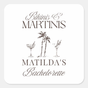 Bikinis and martinis Elegant vintage bachelorette Square Sticker